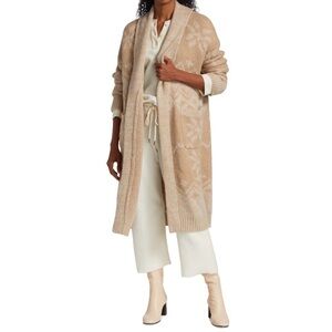 THE GREAT. The Winter Flower Full Length Lodge Sweater Tan & Cream Cardigan Sz S